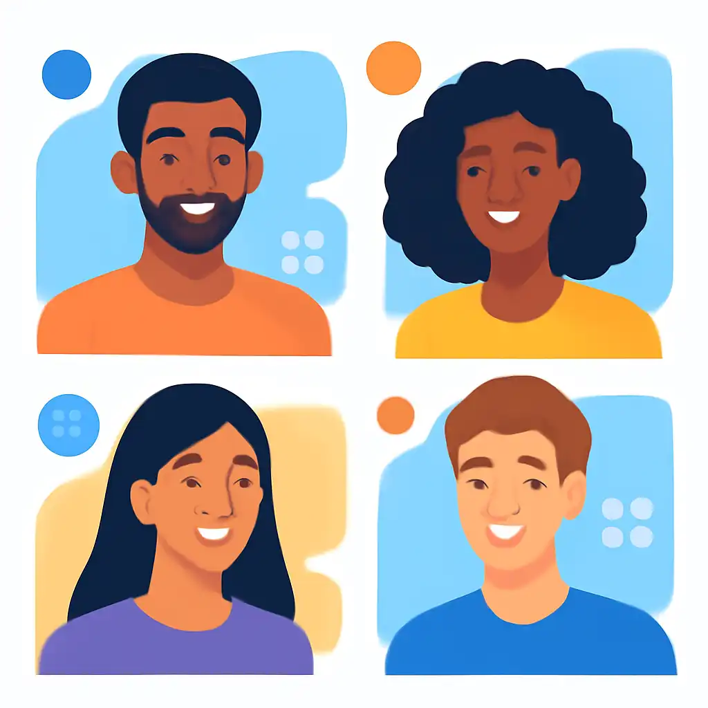 Group of diverse users smiling: 92 Game community photo