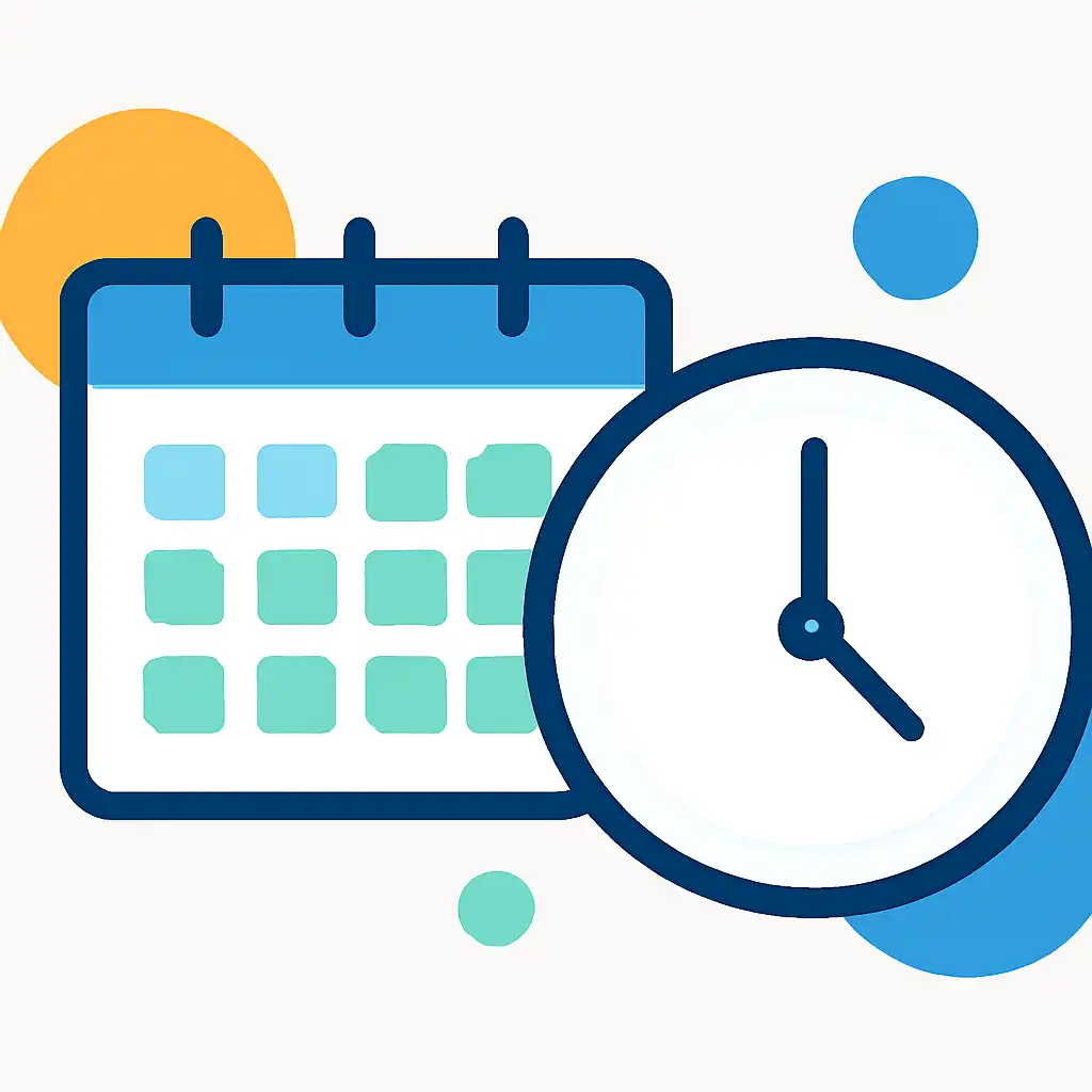 Calendar with clock: 92 Game timing and schedule visual