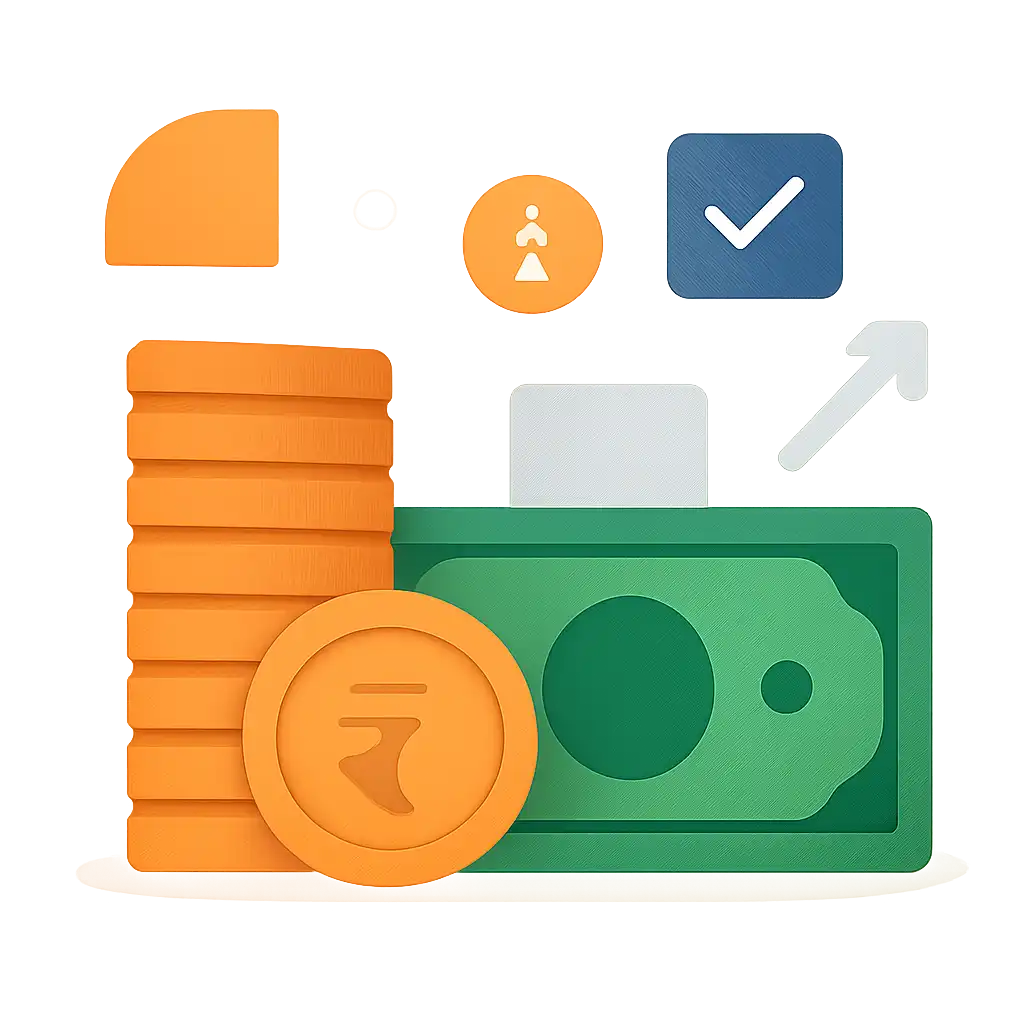 Coins stack and rupee notes: 92 Game earnings illustration